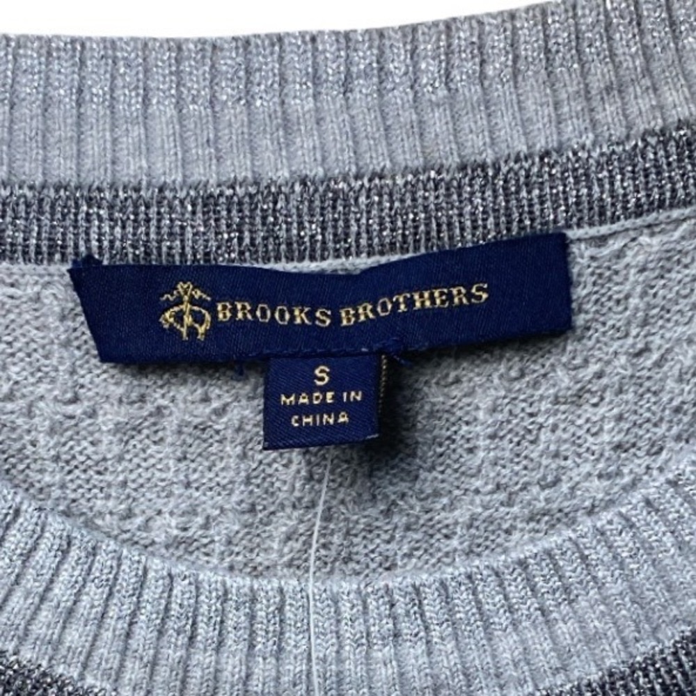 Brooks Brothers Merino Wool Blend Short Sleeve Sweater Grey Metallic Small NWT - Picture 4 of 9